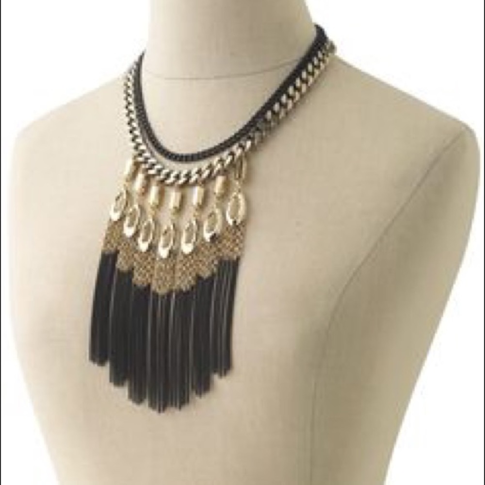 Stella & Dot black and gold fringe necklace